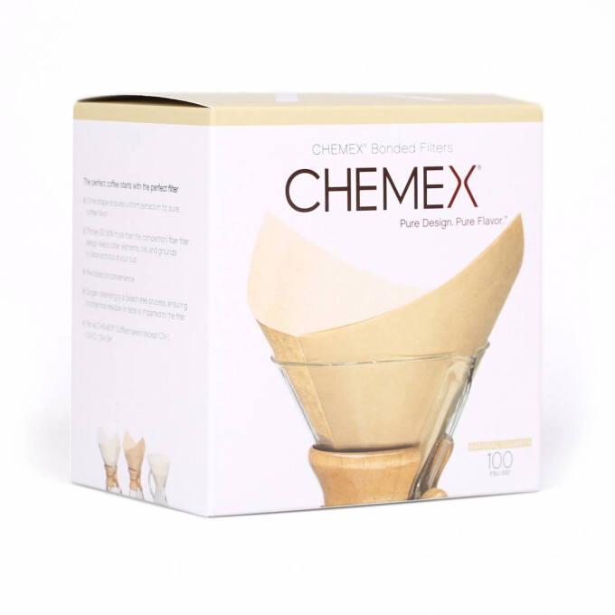 Chemex Filterpapier, viereckig, unbehandelt, natur, passend für 6, 8, 10 Tassen, 100 Stück je Packung