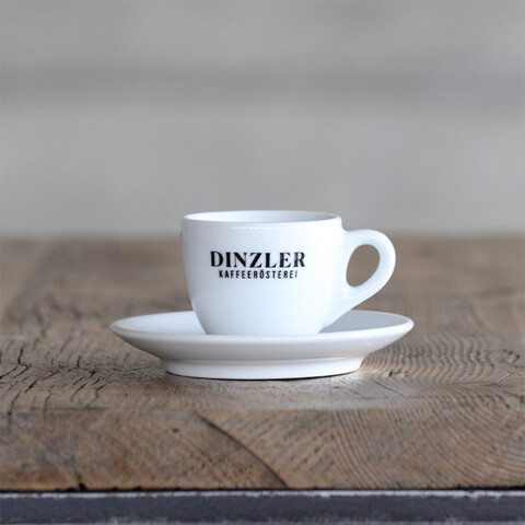 Espressotasse mit Dinzler Logo, und Unterteller