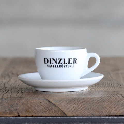 Dinzler Kaffeerösterei - Cappuccinotasse mit Dinzler Logo, und Unterteller