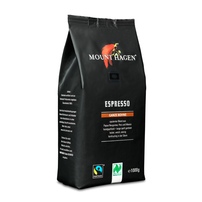 Mount Hagen Espresso, Fairtrade, Naturland DE-ÖKO-007, ganze Bohne, 1kg