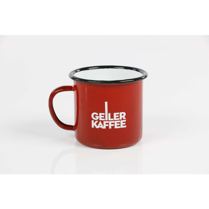 GEILER KAFFEE Kaffeebecher in rot, aus Emaille
