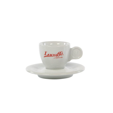 Lucaffe - Espressotasse - weiß mit Logo in rot